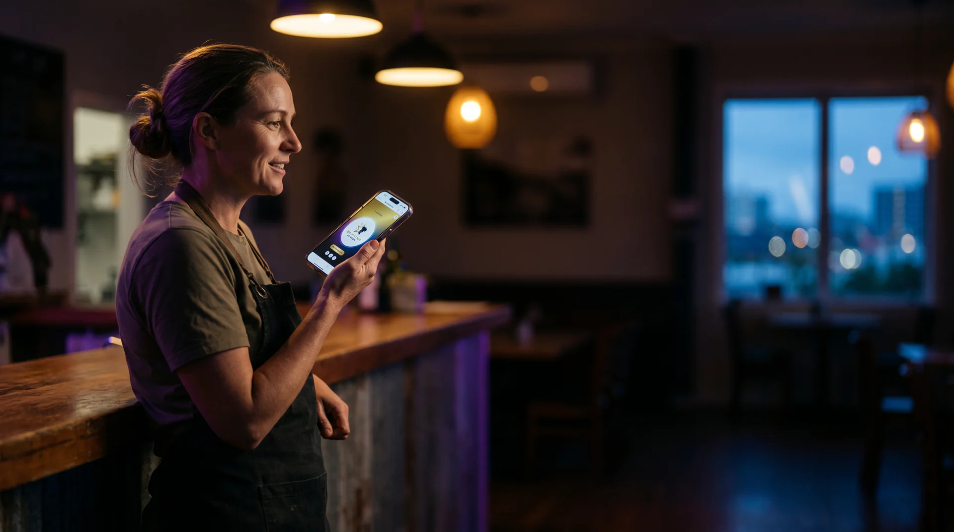 Business owner talking with their Help Genie on a phone