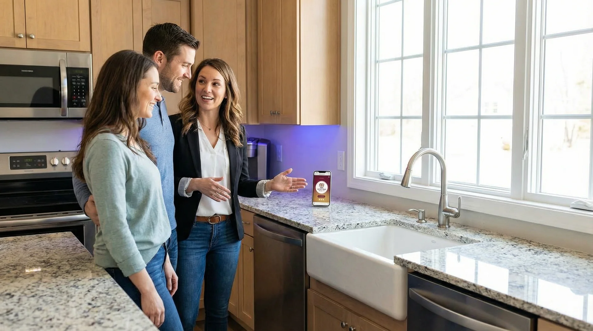 Real estate agent at a property showing while incoming buyer calls are captured by AI