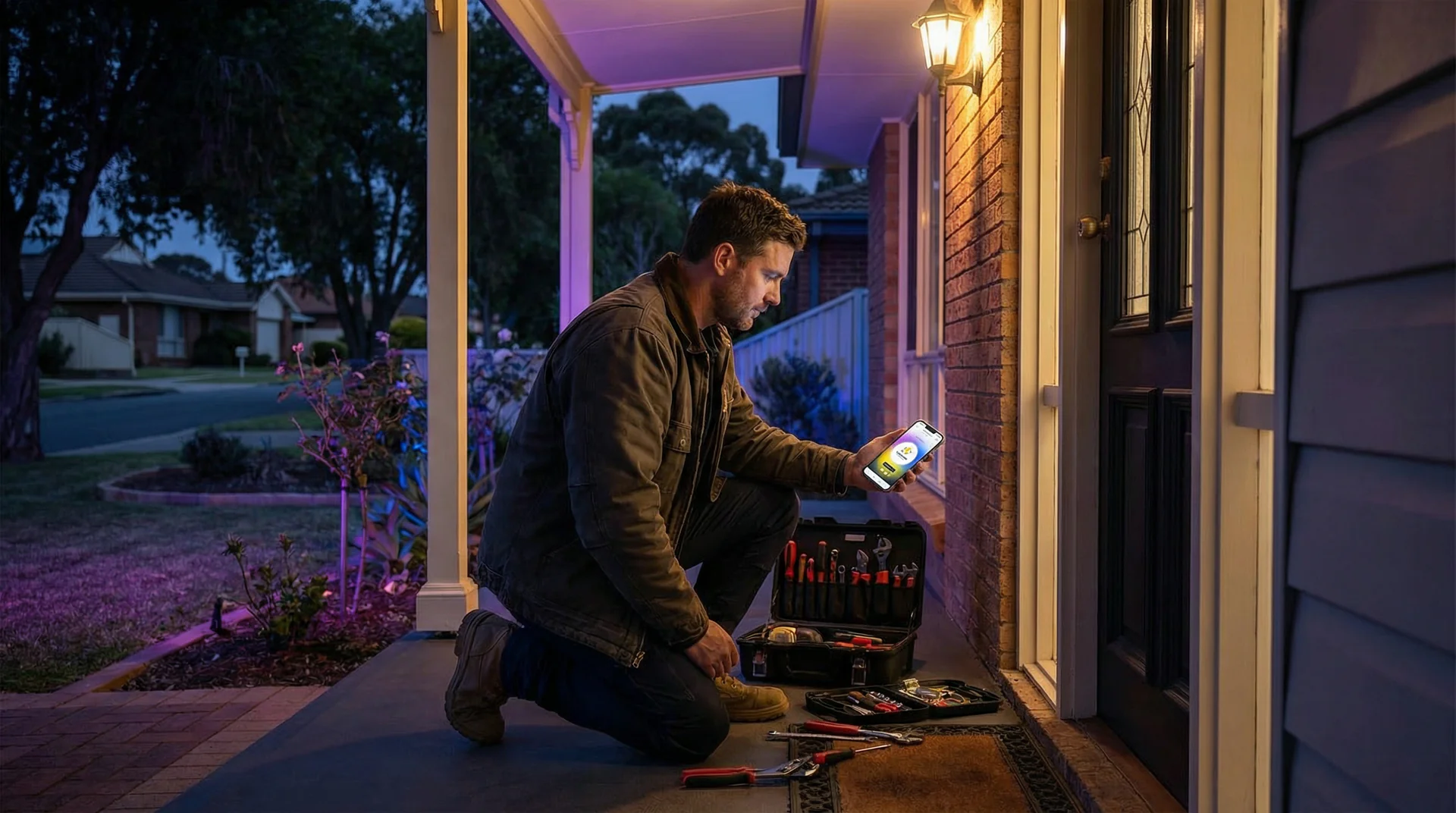 A person locked out of their car at night using their phone to call a locksmith service with AI-powered call handling