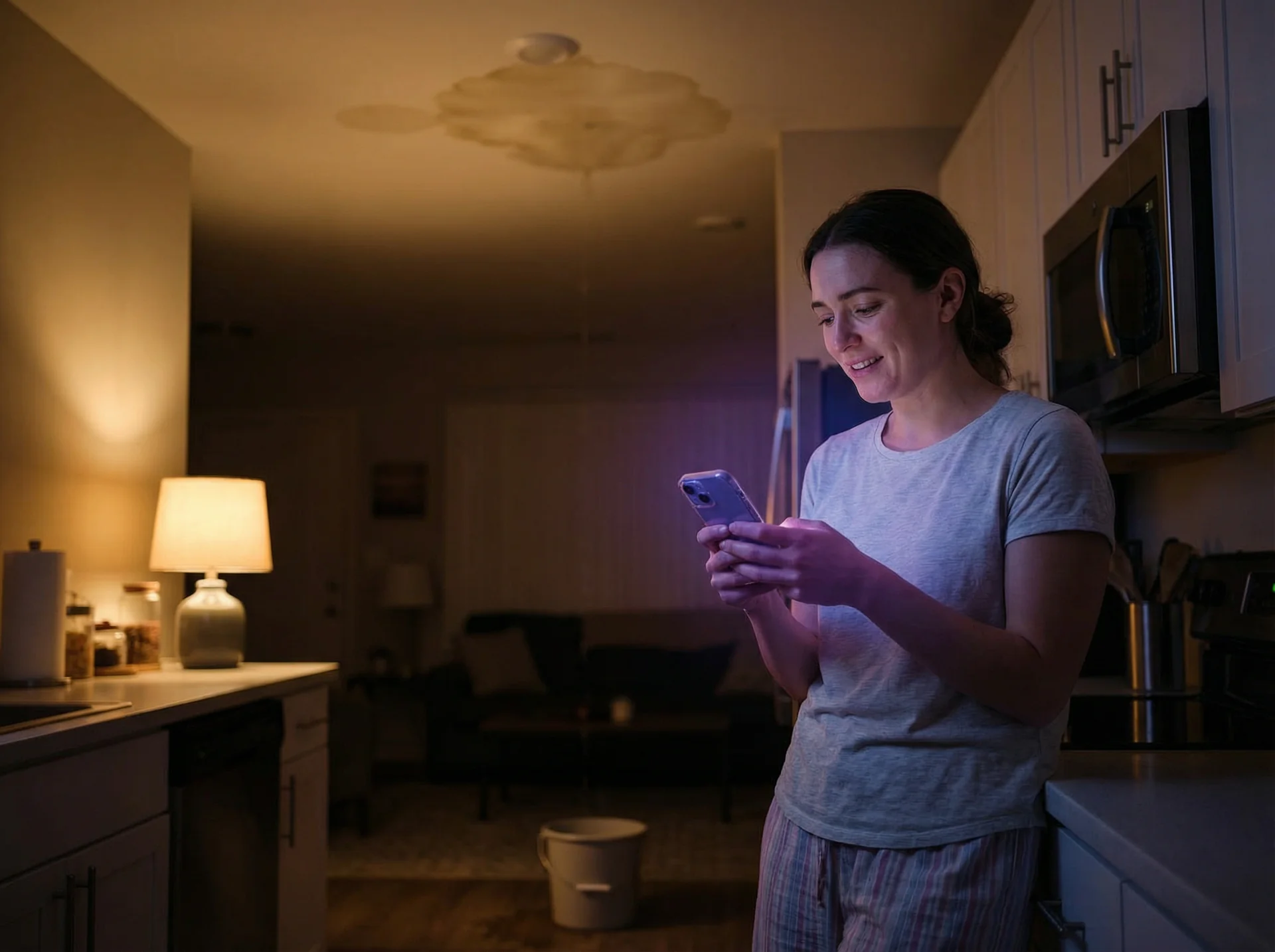 Split screen showing a tenant calling about a maintenance issue and an AI system categorizing the request by urgency level