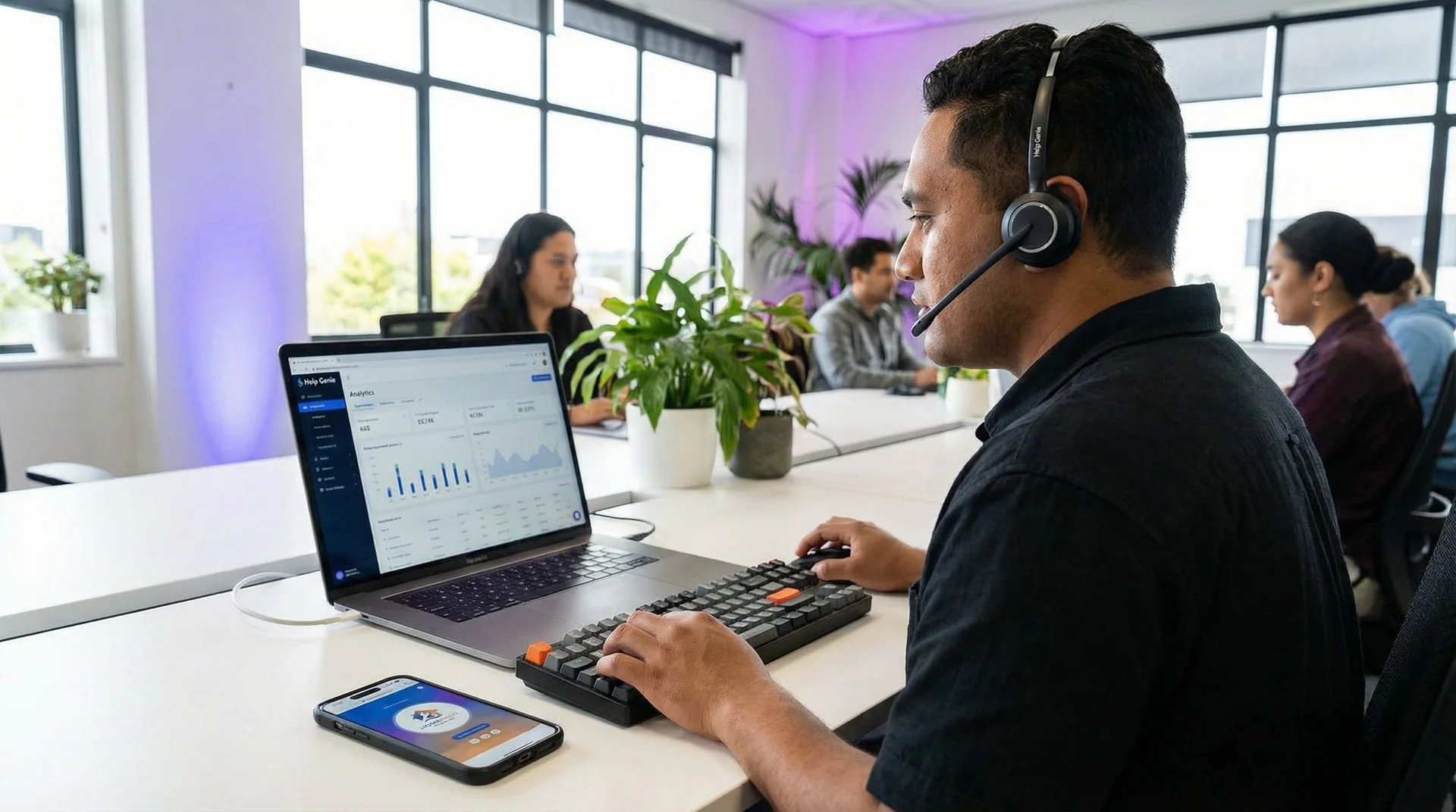 AI voice assistant interface showing a de-escalation flow with empathy responses and escalation routing for an upset caller