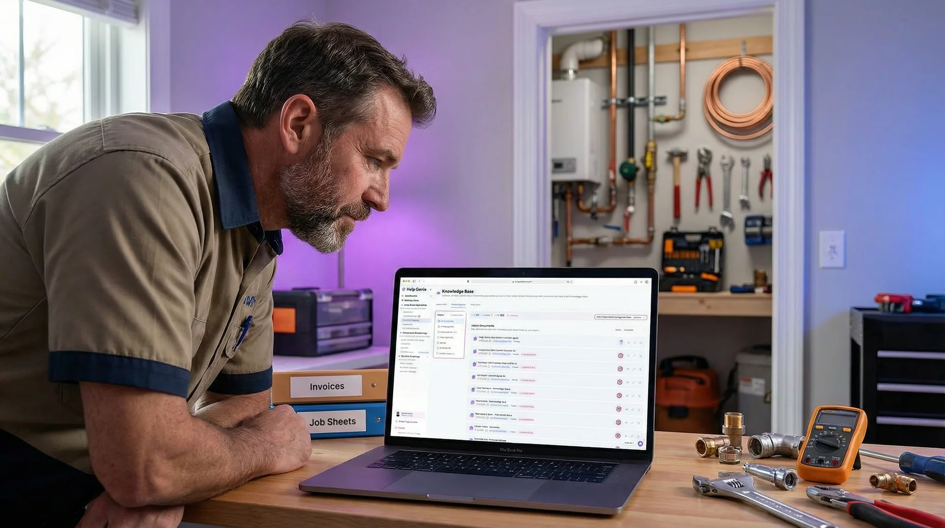Voice genie configuration screen showing industry-specific terminology settings for a trades business