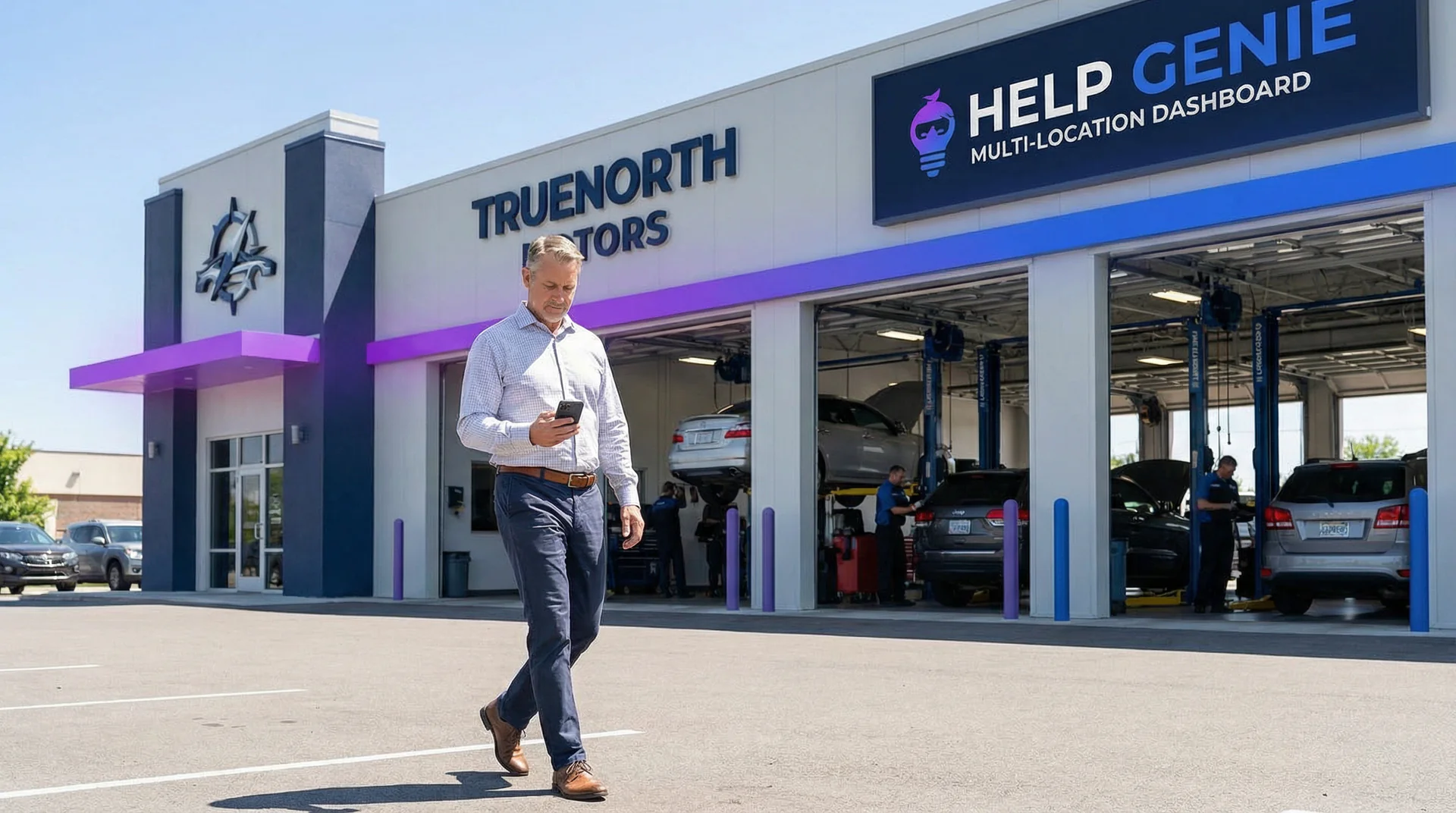 Franchise dashboard showing consistent AI call handling metrics across multiple auto repair shop locations