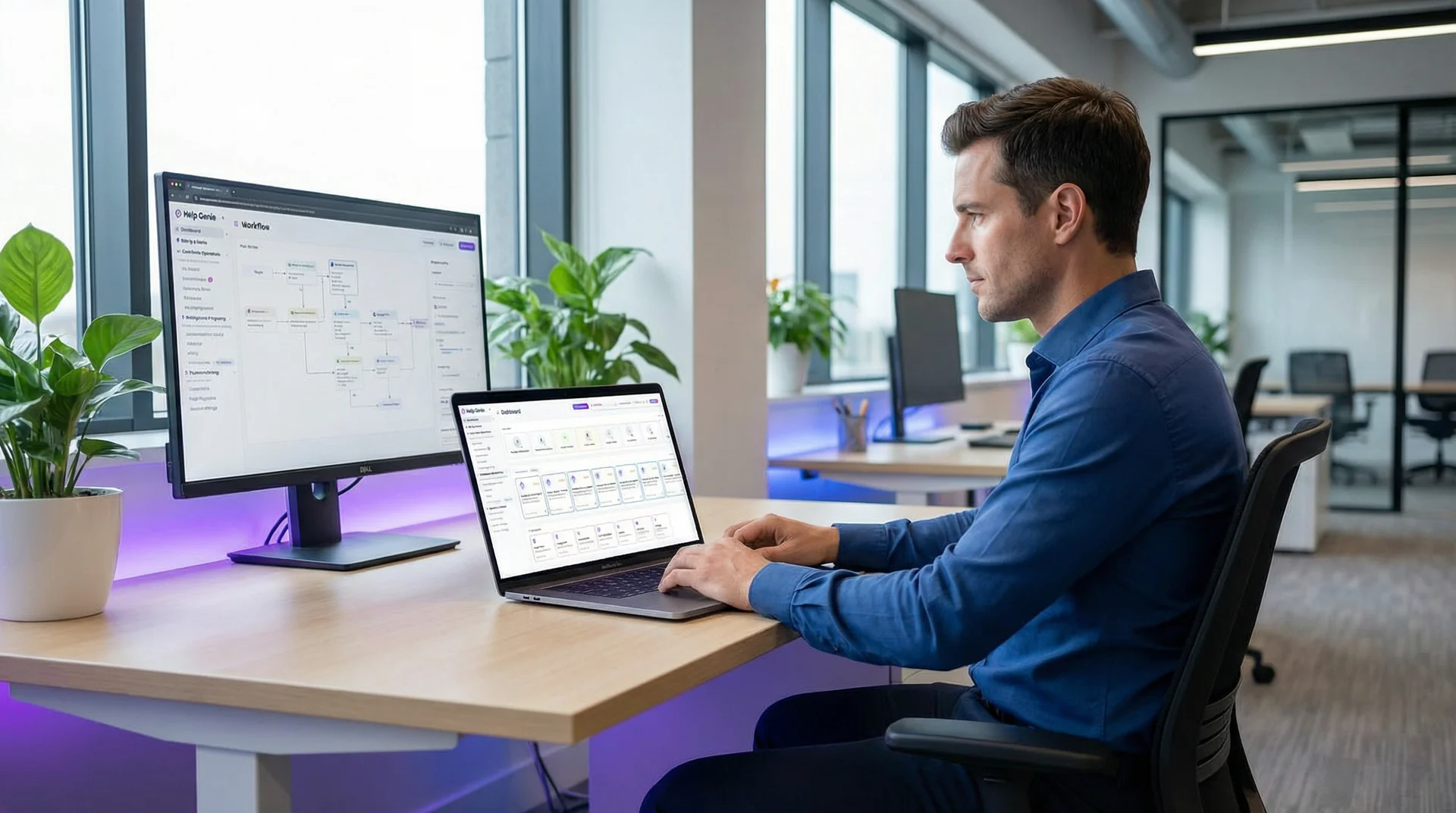 Diagram showing Help Genie webhook data flowing into CRM systems and automation tools