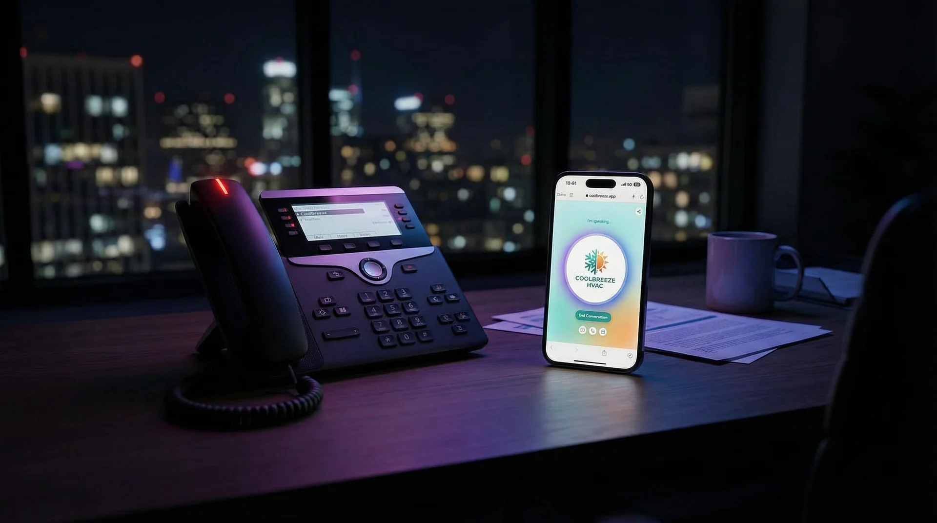 Split visualization showing business hours call coverage versus after-hours gap with revenue loss callouts