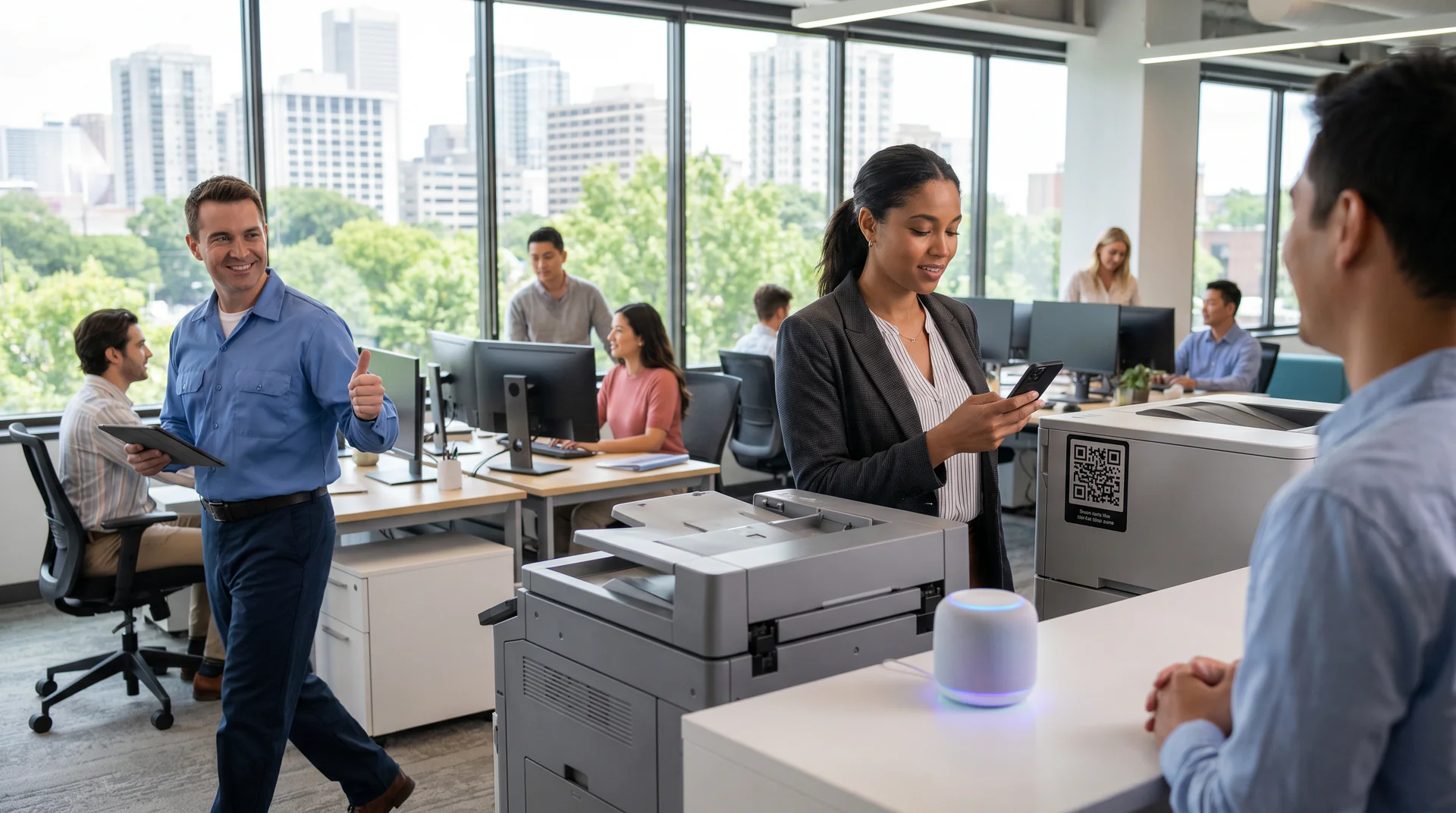 See how a voice AI genie on office equipment cuts support calls, frees up technicians, and lets customers fix issues themselves with a simple scan.