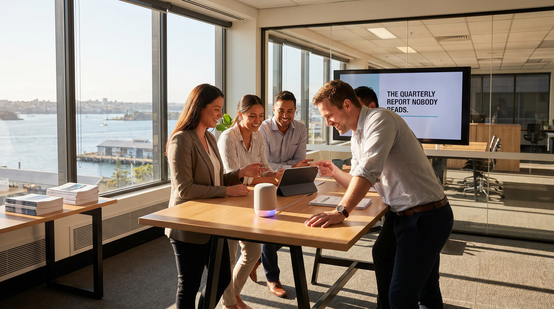 Your quarterly report gets sent to 400 people. About 6 read it. Here's how a voice AI genie fixes that problem for good.