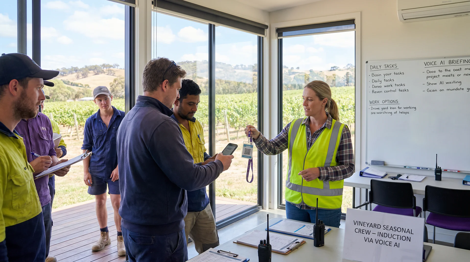How a genie on a lanyard QR code replaces a 2-hour induction and keeps 40 seasonal vineyard workers safe, informed, and on task.